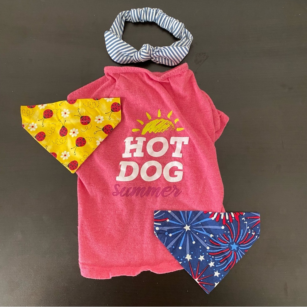 Hot Dog Summer Pink Dog Shirt with Bandanas